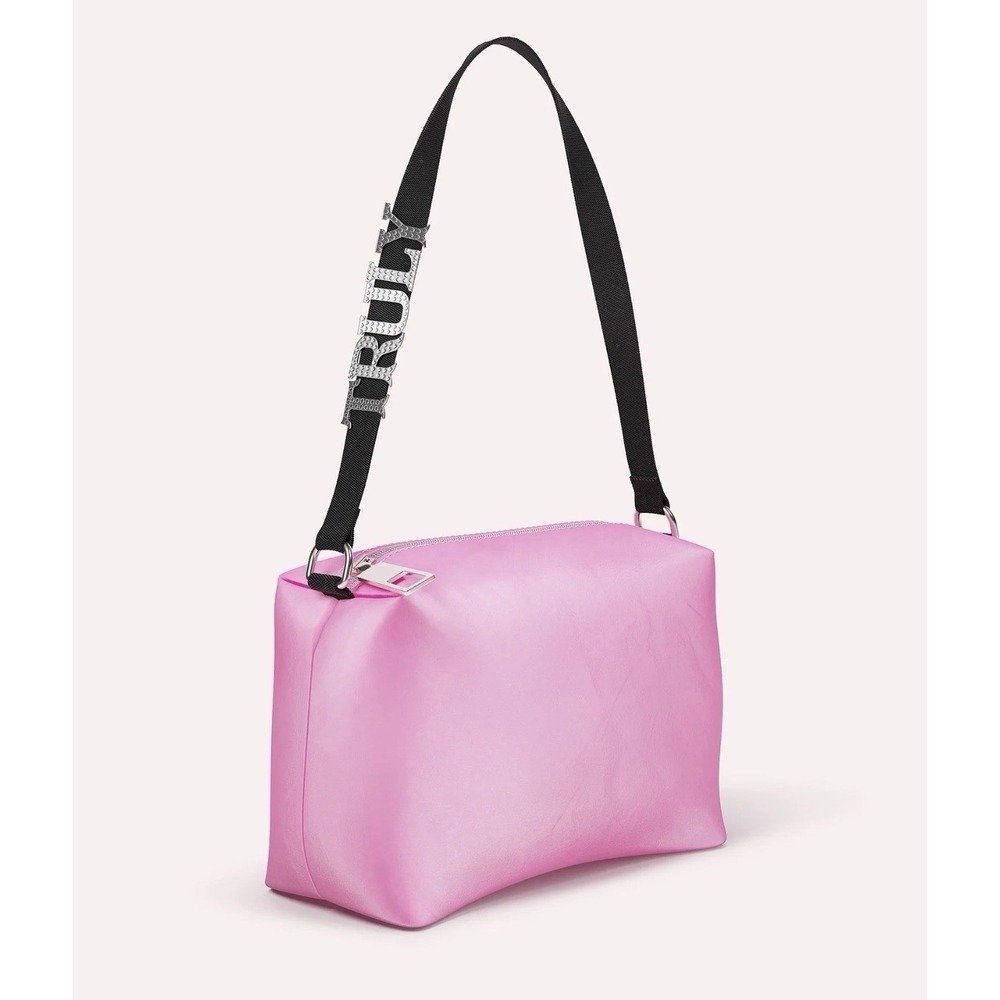 TRULY Signature Crystal Pouch Bubblegum Pink Satin Crossbody Shoulder Purse